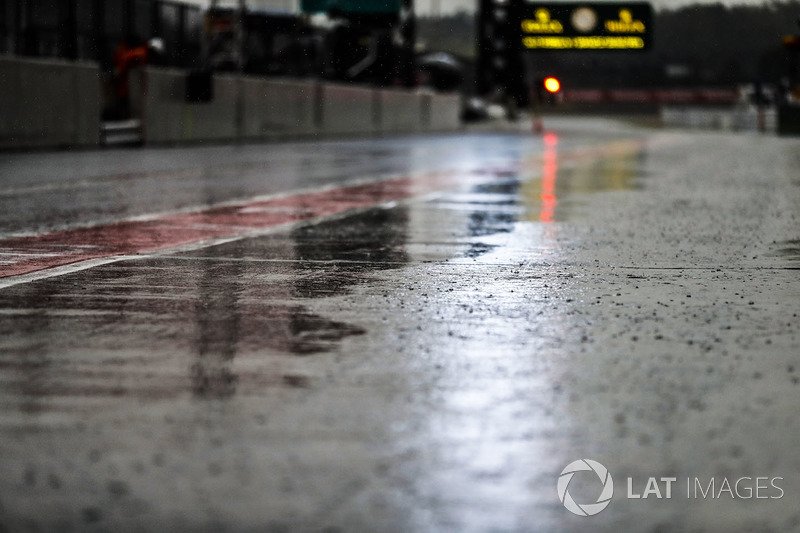 Rain in the pit lane