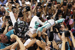 Second place and world champion Nico Rosberg, Mercedes AMG F1, celebrates
