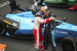 Sébastien Buemi, Renault e.Dams, celebrates with Nick Heidfeld, Mahindra Racing after winning the ra