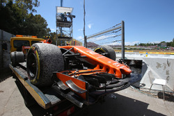 The car of race retiree Stoffel Vandoorne, McLaren MCL32 is recovered