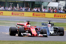 Sebastian Vettel, Ferrari SF70H, with a front puncture