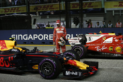 Pole sitter Sebastian Vettel, Ferrari celebrates and observes the cars in parc ferme