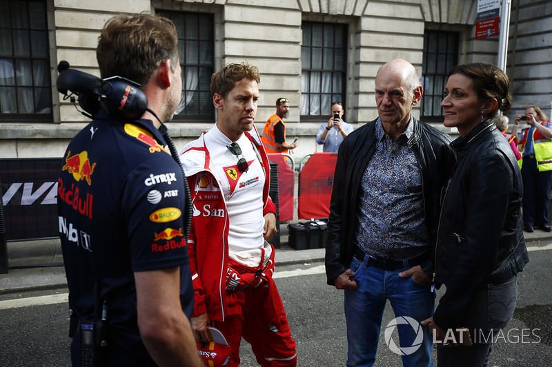 Christian Horner, Team Principal, Red Bull Racing, Sebastian Vettel, Ferrari, Adrian Newey, Chief Technical Officer, Red Bull Racing