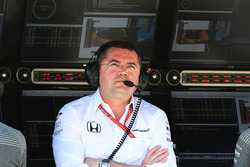 Eric Boullier, McLaren Racing Director on the pit wall gantry