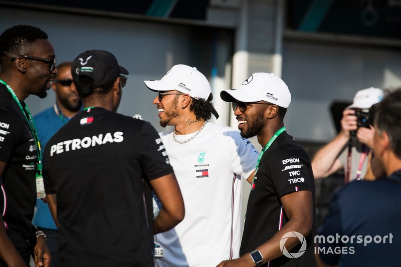 Lewis Hamilton, Mercedes AMG F1, 1st position, celebrates with guests