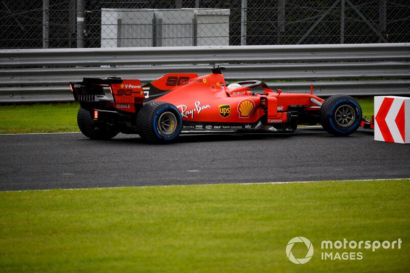 Sebastian Vettel, Ferrari SF90, takes to an escape road