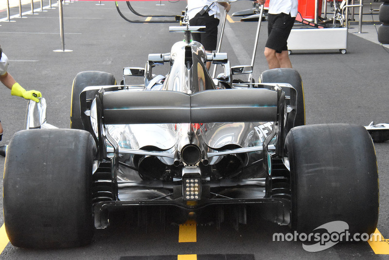 A look at the entire rear end of the Mercedes W09 shows the level of cooling it requires for the challenges of the Mexican Grand Prix circuit.