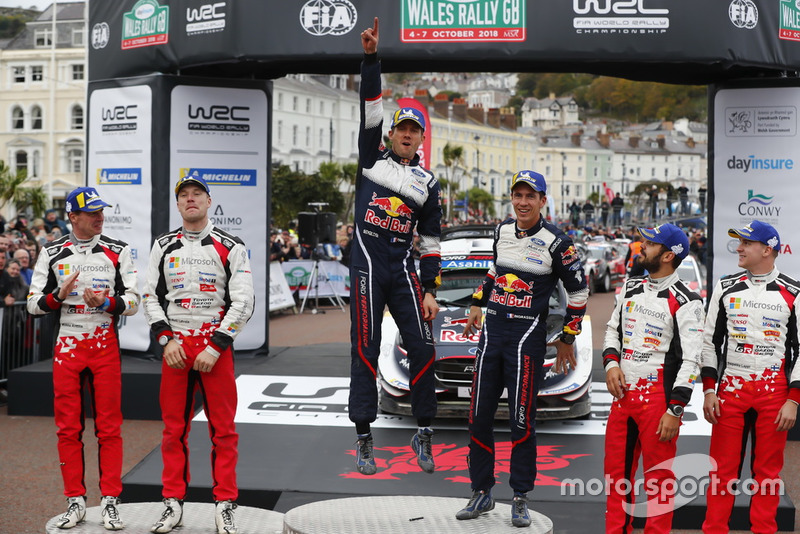 Podium: WinnerSébastien Ogier, Julien Ingrassia, M-Sport Ford WRT Ford Fiesta WRC, second place Jari-Matti Latvala, Miikka Anttila, Toyota Gazoo Racing WRT Toyota Yaris WRC, third place Esapekka Lappi, Janne Ferm, Toyota Gazoo Racing WRT Toyota Yaris WRC