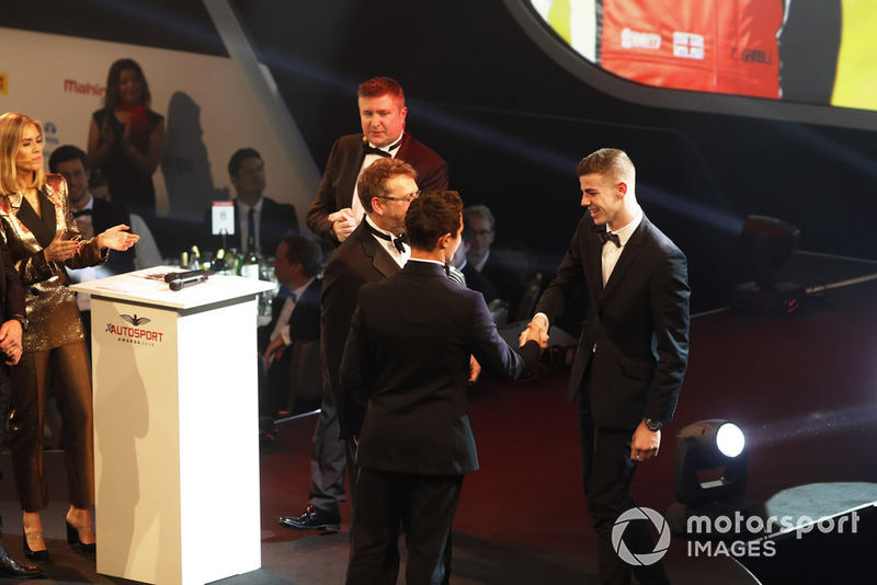 McLaren Autosport BRDC Award winner Tom Gamble on stage with Lando Norris
