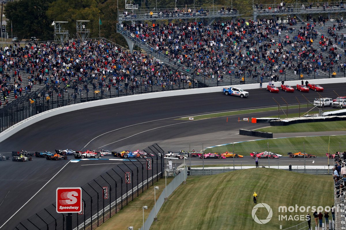 Will Power, Team Penske Chevrolet, Colton Herta, Andretti Harding Steinbrenner Autosport Honda, Alexander Rossi, Andretti Autosport Honda, start, Alex Palou, Dale Coyne Racing with Team Goh Honda, Jack Harvey, Meyer Shank Racing Honda