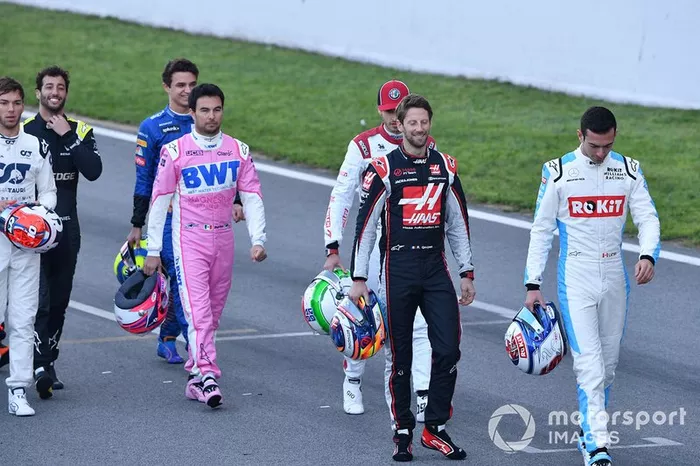 Sergio Pérez, Racing Point, Romain Grosjean, Haas F1 y Nicholas Latifi, Williams Racing 
