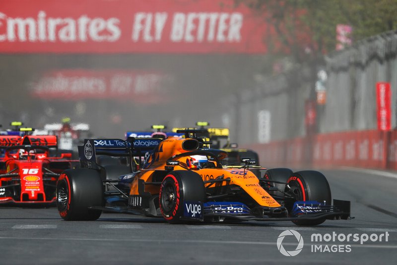 Carlos Sainz Jr., McLaren MCL34, Lance Stroll, Racing Point RP19, Charles Leclerc, Ferrari SF90