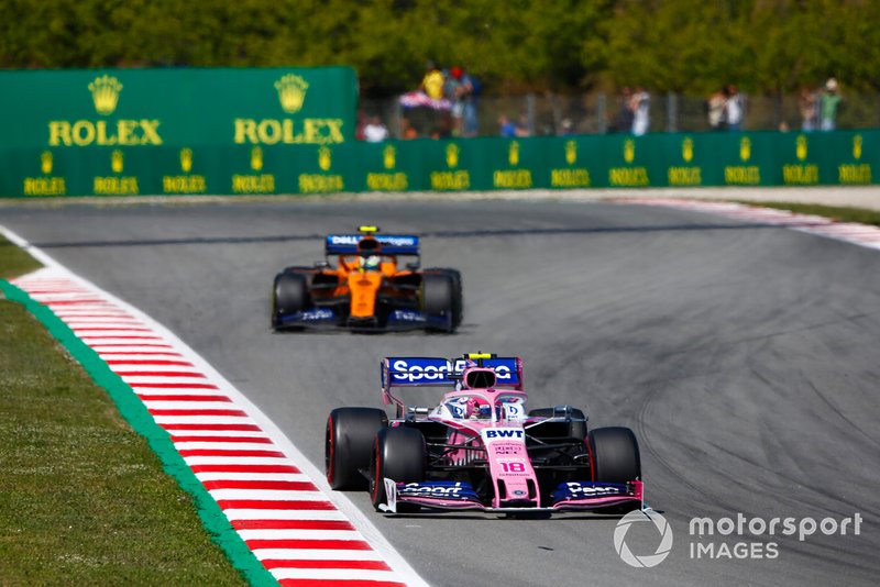 Lance Stroll, Racing Point RP19, leads Lando Norris, McLaren MCL34