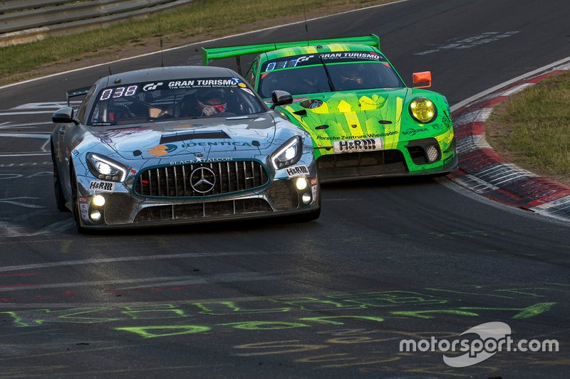 #70 Mercedes-AMG GT4, Black Falcon Team Identica: Mustafa Mehmet Kaya, Yannick Mettler, Tobias Mueller, Tristan Viidas, #1 Manthey-Racing Porsche 911 GT3 R: Richard Lietz, Frederic Makowiecki, Patrick Pilet, Nick Tandy