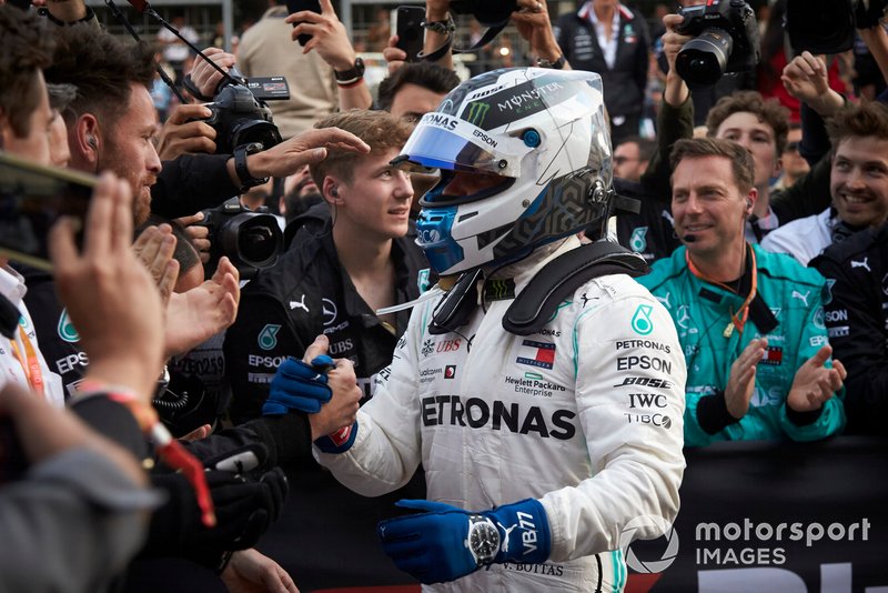 Valtteri Bottas, Mercedes AMG F1, 1st position, celebrates in Parc Ferme