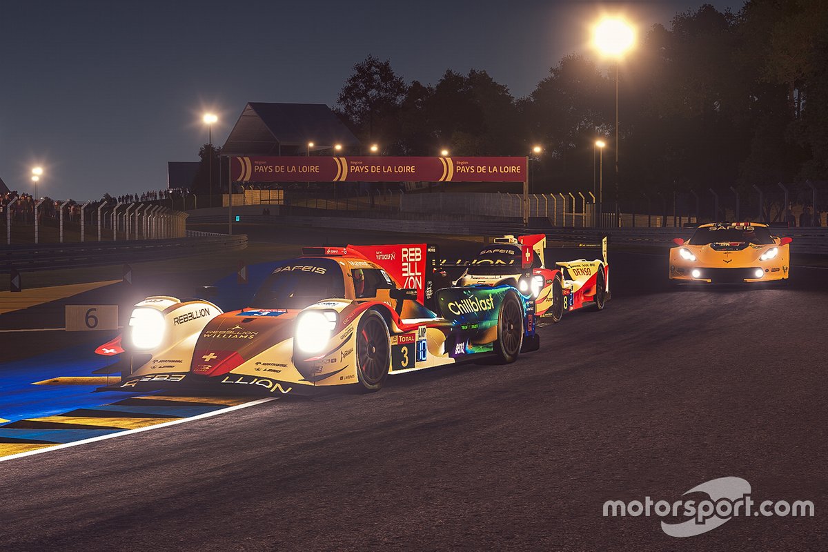 #3 Rebellion Williams Esport Oreca 07 LMP2: Yifei Ye, Arthur Rougier, Isaac Price, Jack Keithley, #8 Toyota Gazoo Racing Oreca 07 LMP2: Sebastien Buemi, Brendon Hartley, Kenta Yamashita, Yuri Kasdorp