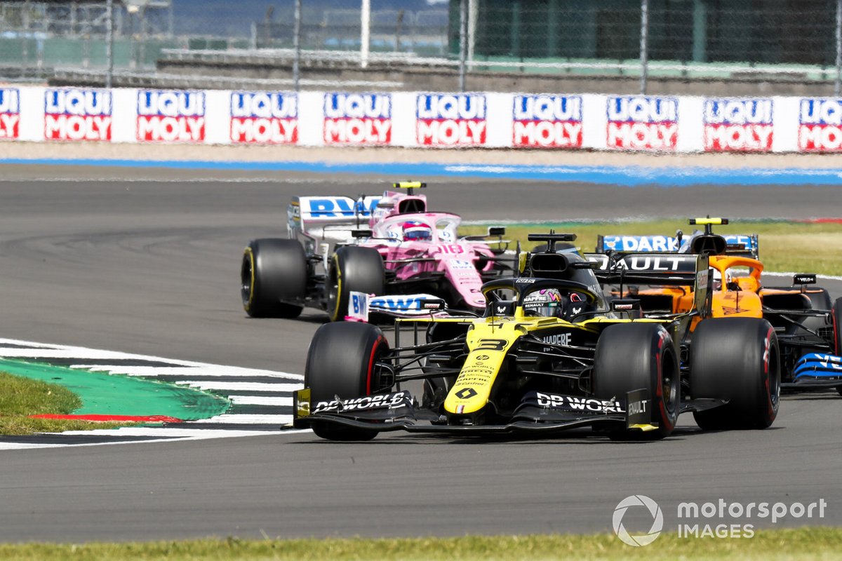 Daniel Ricciardo, Renault F1 Team R.S.20, Lando Norris, McLaren MCL35, e Lance Stroll, Racing Point RP20