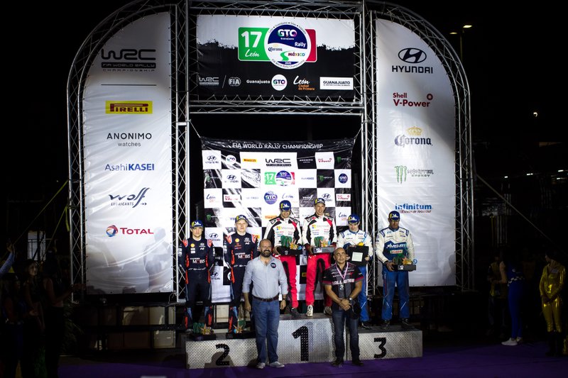 Podium: Winner Sébastien Ogier, Julien Ingrassia, Toyota Gazoo Racing WRT Toyota Yaris WRC, second Ott Tänak, Martin Järveoja, Hyundai Motorsport Hyundai i20 Coupe WRC, third place Teemu Suninen, Jarmo Lehtinen, M-Sport Ford WRT Ford Fiesta WRC