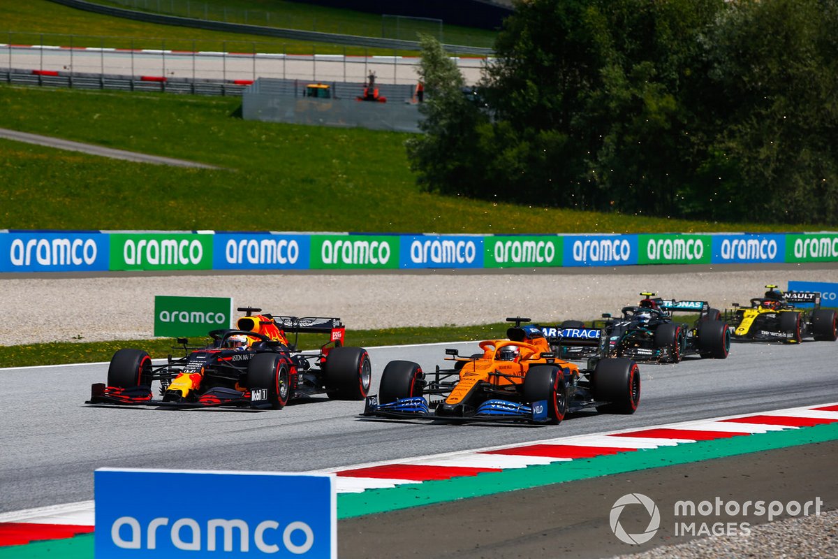 Max Verstappen, Red Bull Racing RB16, Carlos Sainz Jr., McLaren MCL35, Valtteri Bottas, Mercedes F1 W11 EQ Performance y Esteban Ocon, Renault F1 Team R.S.20
