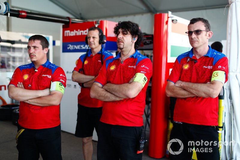 Members of the Mahindra Racing team in the garage