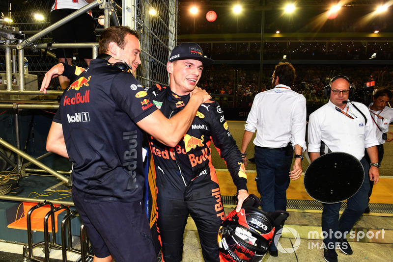 Max Verstappen, Red Bull Racing celebra en parc ferme