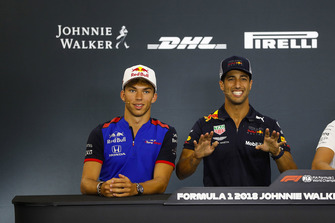 Pierre Gasly, Toro Rosso, and Daniel Ricciardo, Red Bull Racing, joke in the Thursday press conference