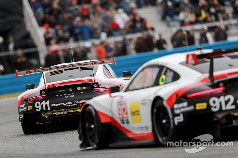 #911 Porsche Team North America Porsche 911 RSR: Patrick Pilet, Dirk Werner, Frederic Wakowiecki, #912 Porsche Team North America Porsche 911 RSR: Kevin Estre, Laurens Vanthoor, Richard Lietz