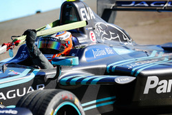 Mitch Evans, Jaguar Racing, is towed back to the pits