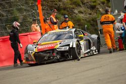 The car of #17 Belgian Audi Club Team WRT Audi R8 LMS: Stuart Leonard, Jamie Green, Jake Dennis after the crash