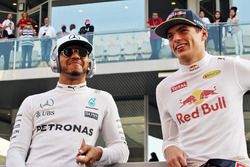 Lewis Hamilton, Mercedes AMG F1 with Max Verstappen, Red Bull Racing on the drivers parade