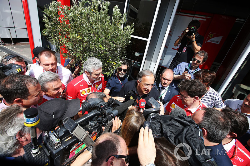 Sergio Marchionne, Chief Executive Officer, Fiat Chrysler and Chairman, Ferrari, is interviewed alongside Maurizio Arrivabene, Team Principal, Ferrari