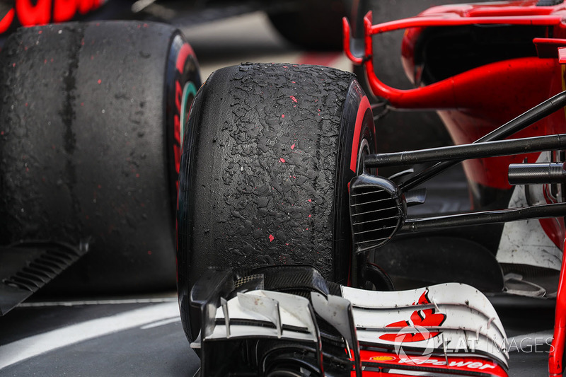 The Pirelli tyres detail of Sebastian Vettel, Ferrari SF70H in parc ferme