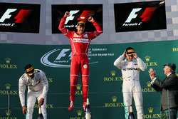 Podium: winner Sebastian Vettel, Ferrari, second place Lewis Hamilton, Mercedes AMG F1, third place Valtteri Bottas, Mercedes AMG F1