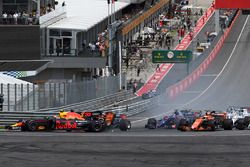 Max Verstappen, Red Bull Racing RB13 collides at the start of the race