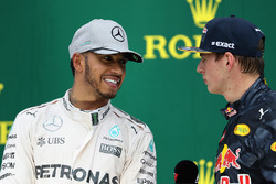 Podium: race winner Lewis Hamilton, Mercedes AMG F1, third place Max Verstappen, Red Bull Racing