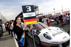 Grid girl of #911 Herberth Motorsport Porsche 991 GT3 R: Daniel Allemann, Ralf Bohn, Robert Renauer, Alfred Renauer, Brendon Hartley