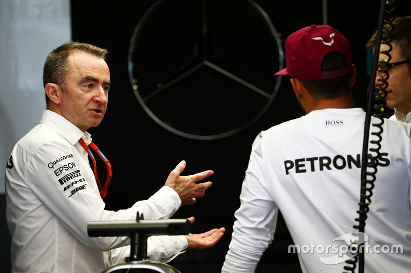 (L to R): Paddy Lowe, Mercedes AMG F1 Executive Director, with Lewis Hamilton, Mercedes AMG F1