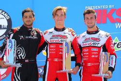 Rotax DD2 podium, Dev Gore, Jeff Kingsley and Alessandro Bizzotto
