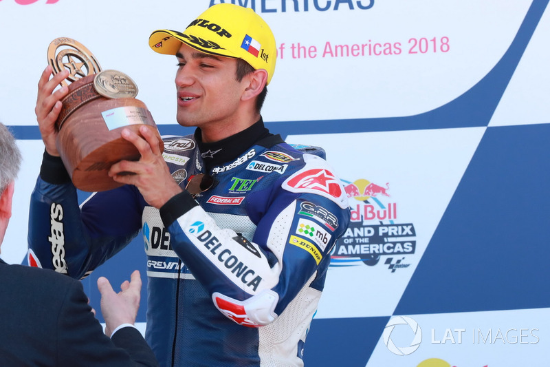 Jorge Martin, Del Conca Gresini Racing Moto3, fête sa victoire sur le podium