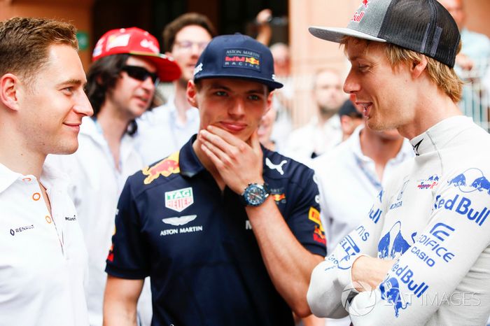 Stoffel Vandoorne, McLaren, Max Verstappen, Red Bull Racing, y Brendon Hartley, Toro Rosso