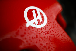 A Haas F1 logo on the nose of the Haas F1 Team VF-18