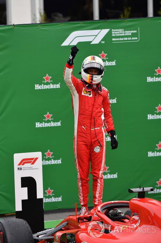 Race winner Sebastian Vettel, Ferrari SF71H celebrates in parc ferme