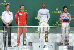 Podium: race winner Lewis Hamilton, Mercedes-AMG F1, second place Kimi Raikkonen, Ferrari, third place Sergio Perez, Force India