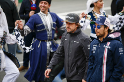 Fernando Alonso, McLaren, and Sergio Perez, Force India, in the drivers parade