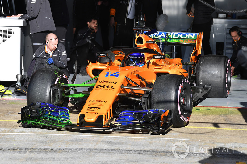 Fernando Alonso, McLaren MCL33 avec de la peinture flow-viz