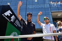 Daniel Ricciardo, Red Bull Racing and Sergio Perez, Sahara Force India on the drivers parade