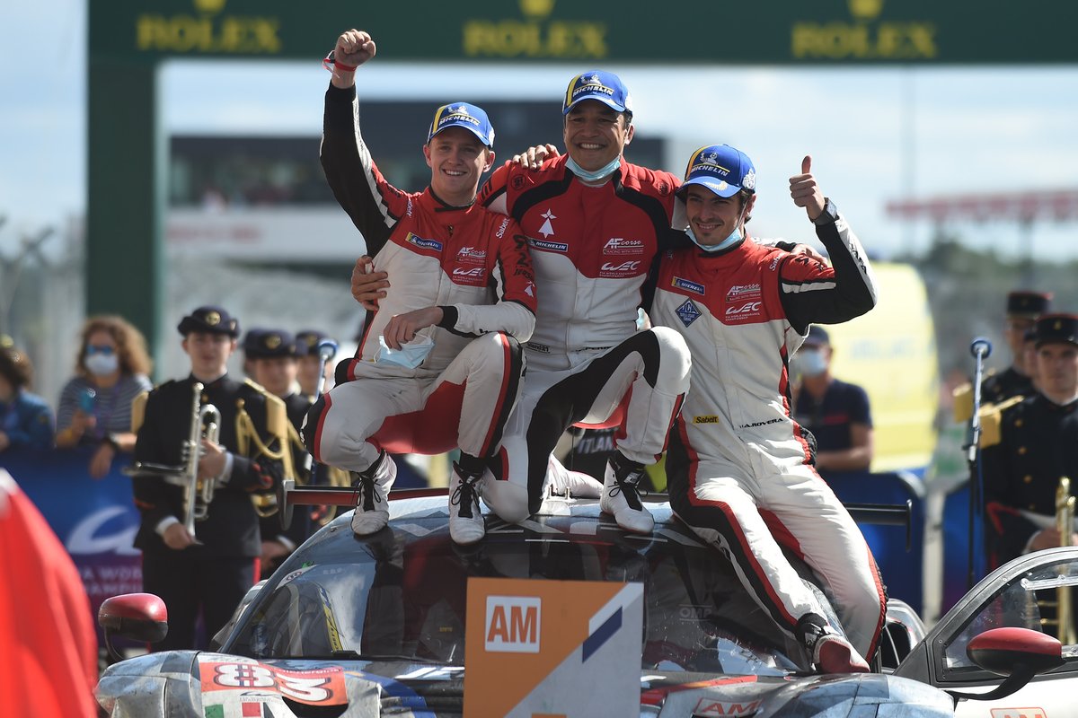 LMGTE Am ganadores François Perrodo, Nicklas Nielsen, Alessio Rovera, #83 AF Corse Ferrari 488 GTE EVO