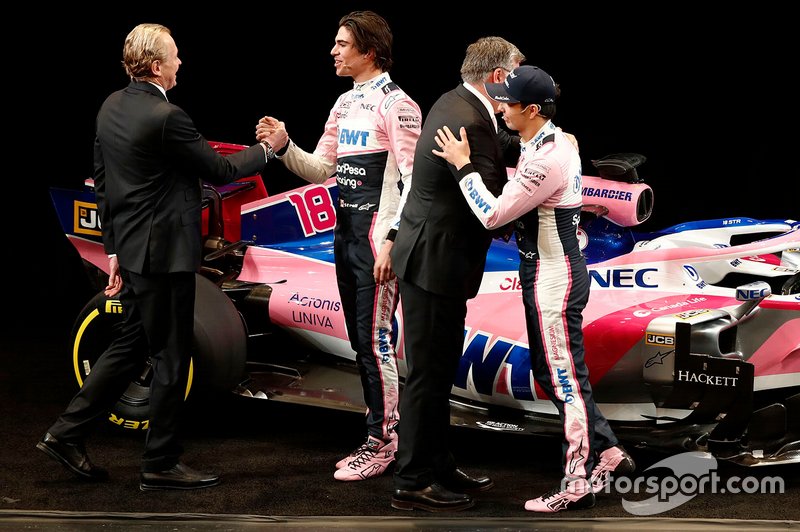 Andrew Green, direttore tecnico, Racing Point F1 Team, Lance Stroll, Racing Point F1 Team, Otmar Szafnauer, Team Principal Racing Point F1 e Sergio Perez, Racing Point F1 Team