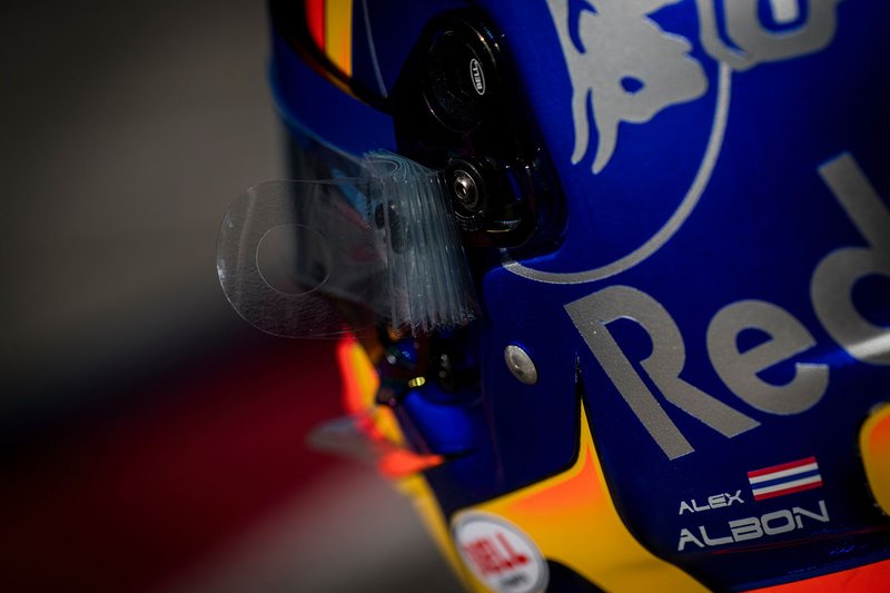 A helmet detail of Alex Albon, Scuderia Toro Rosso