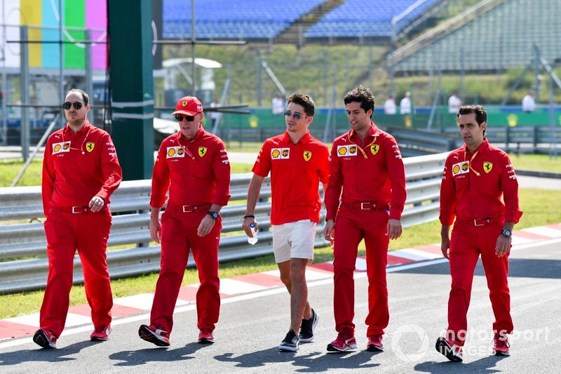 Charles Leclerc, Ferrari walks the track with his team
